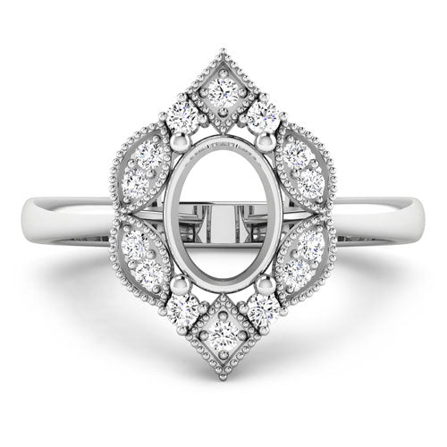 0.20 Carat Genuine White Diamond 14K White Gold Semi Mount Ring - holds 8x6mm Oval Gemstone on sale at MyriadMart