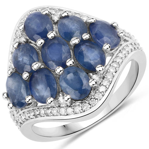3.40 Carat Genuine Blue Sapphire and White Diamond .925 Sterling Silver Ring on sale at MyriadMart