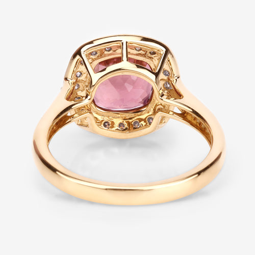 2.71 Carat Genuine Royal Pink Tourmaline and White Diamond 14K Yellow Gold Ring on sale at MyriadMart