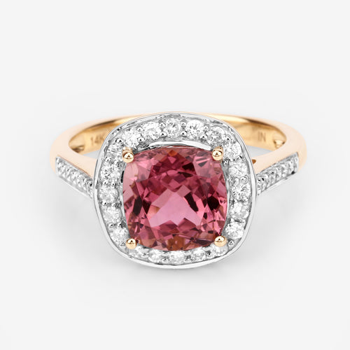 2.71 Carat Genuine Royal Pink Tourmaline and White Diamond 14K Yellow Gold Ring on sale at MyriadMart