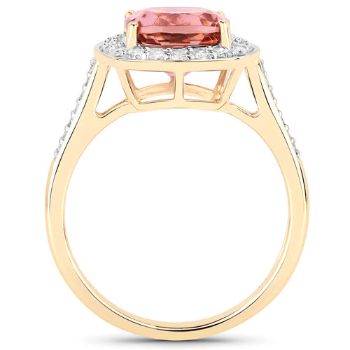 2.71 Carat Genuine Royal Pink Tourmaline and White Diamond 14K Yellow Gold Ring on sale at MyriadMart