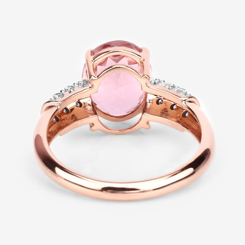 3.11 Carat Genuine Pink Tourmaline and White Diamond 14K Rose Gold Ring on sale at MyriadMart