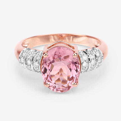 3.11 Carat Genuine Pink Tourmaline and White Diamond 14K Rose Gold Ring on sale at MyriadMart
