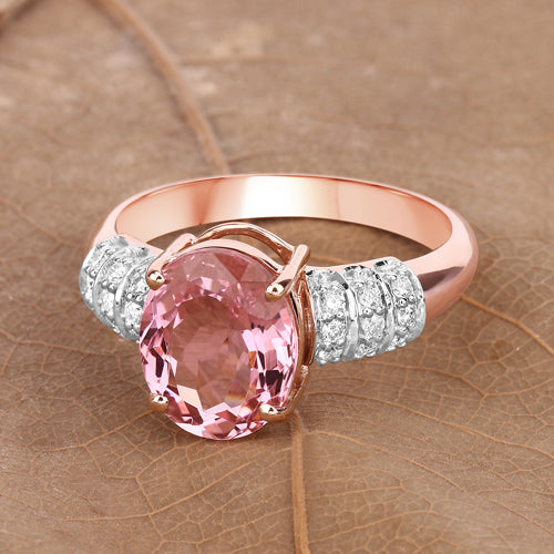 3.11 Carat Genuine Pink Tourmaline and White Diamond 14K Rose Gold Ring on sale at MyriadMart