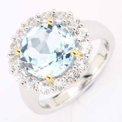 5.20 Carat Genuine Blue Topaz and White Topaz .925 Sterling Silver Ring