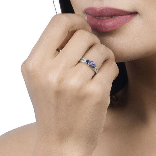 0.73 Carat Genuine Blue Sapphire and White Diamond 14K White Gold Ring on sale at MyriadMart