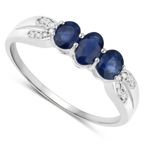 0.73 Carat Genuine Blue Sapphire and White Diamond 14K White Gold Ring on sale at MyriadMart