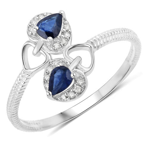 0.34 Carat Genuine Blue Sapphire and White Diamond 14K White Gold Ring on sale at MyriadMart