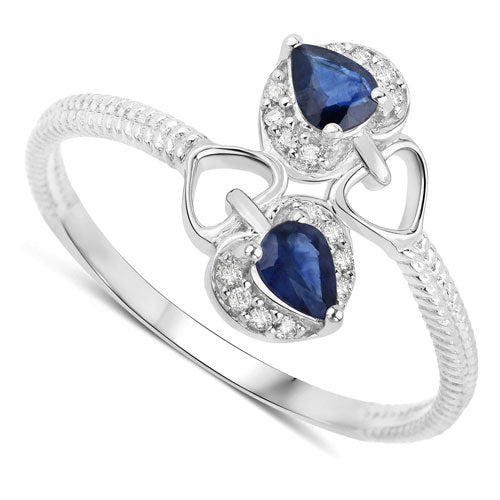 0.34 Carat Genuine Blue Sapphire and White Diamond 14K White Gold Ring on sale at MyriadMart
