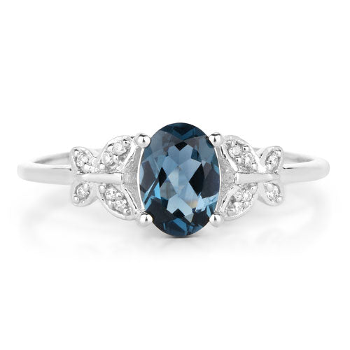 0.93 Carat Genuine London Blue Topaz and White Diamond 14K White Gold Ring on sale at MyriadMart