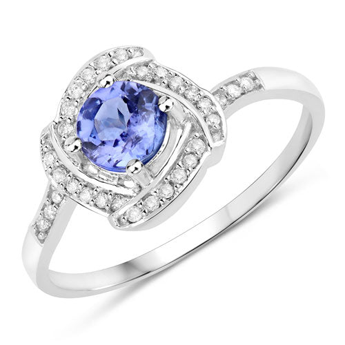 0.55 Carat Genuine Tanzanite and White Diamond 14K White Gold Ring on sale at MyriadMart
