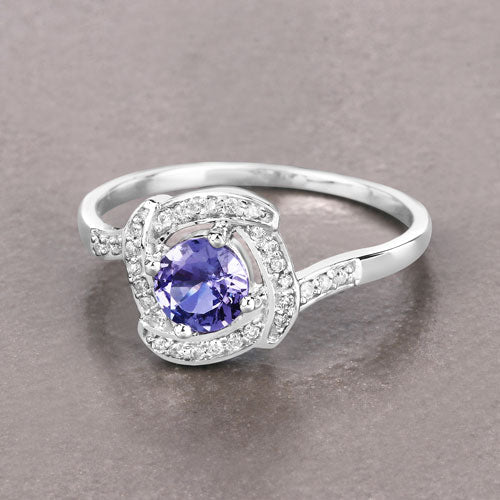 0.55 Carat Genuine Tanzanite and White Diamond 14K White Gold Ring on sale at MyriadMart