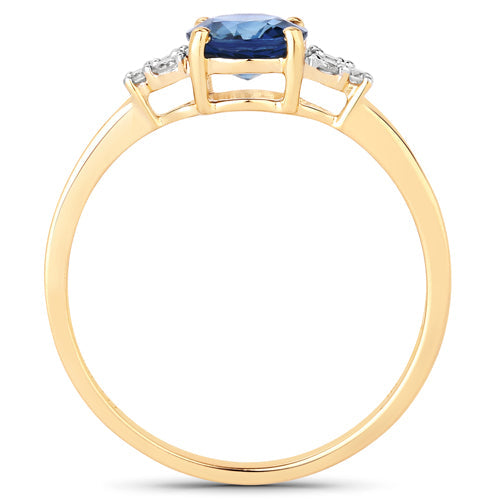 1.08 Carat Genuine Blue Sapphire and White Diamond 14K Yellow Gold Ring on sale at MyriadMart