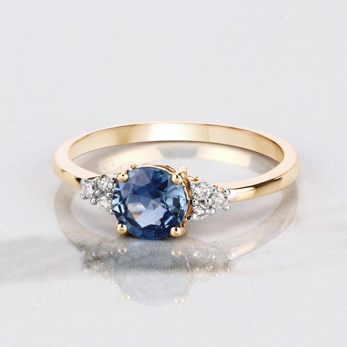 1.08 Carat Genuine Blue Sapphire and White Diamond 14K Yellow Gold Ring on sale at MyriadMart