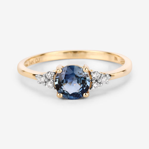 1.08 Carat Genuine Blue Sapphire and White Diamond 14K Yellow Gold Ring on sale at MyriadMart