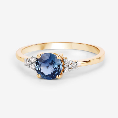 1.08 Carat Genuine Blue Sapphire and White Diamond 14K Yellow Gold Ring on sale at MyriadMart