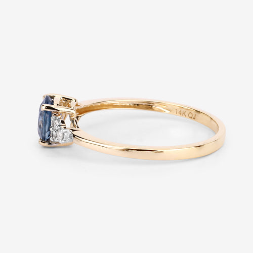 1.08 Carat Genuine Blue Sapphire and White Diamond 14K Yellow Gold Ring on sale at MyriadMart