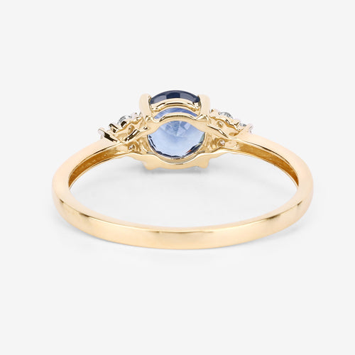 1.08 Carat Genuine Blue Sapphire and White Diamond 14K Yellow Gold Ring on sale at MyriadMart