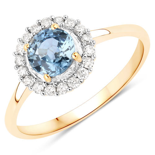 1.03 Carat Genuine Blue Sapphire and White Diamond 14K Yellow Gold Ring on sale at MyriadMart