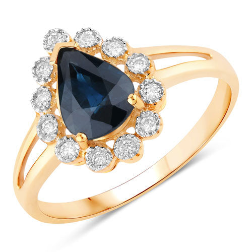 1.46 Carat Genuine Blue Sapphire and White Diamond 10K Yellow Gold Ring on sale at MyriadMart
