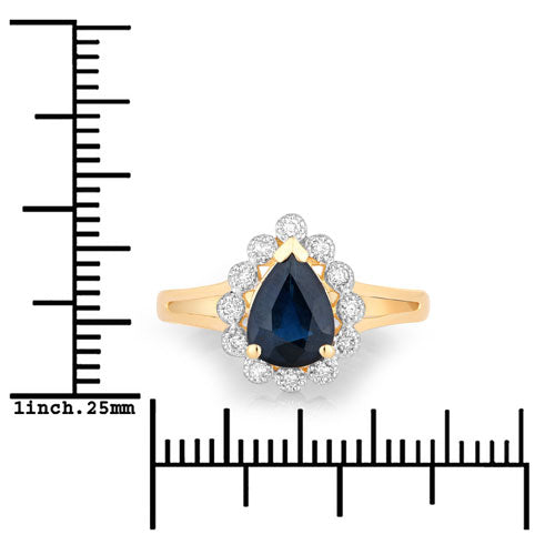 1.46 Carat Genuine Blue Sapphire and White Diamond 10K Yellow Gold Ring on sale at MyriadMart