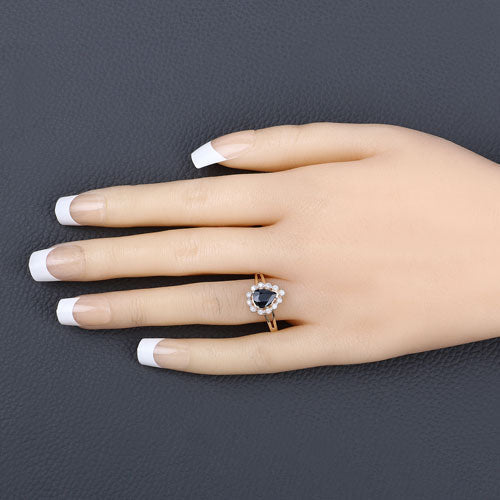 1.46 Carat Genuine Blue Sapphire and White Diamond 10K Yellow Gold Ring on sale at MyriadMart