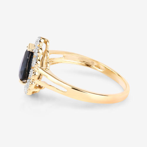 1.46 Carat Genuine Blue Sapphire and White Diamond 10K Yellow Gold Ring on sale at MyriadMart