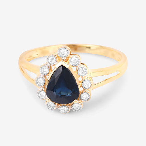1.46 Carat Genuine Blue Sapphire and White Diamond 10K Yellow Gold Ring on sale at MyriadMart