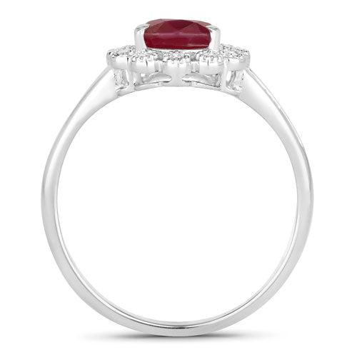 1.31 Carat Genuine Ruby and White Diamond 14K White Gold Ring