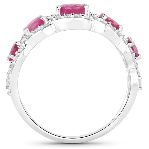 1.99 Carat Genuine Ruby and White Diamond 14K White Gold Ring on sale at MyriadMart