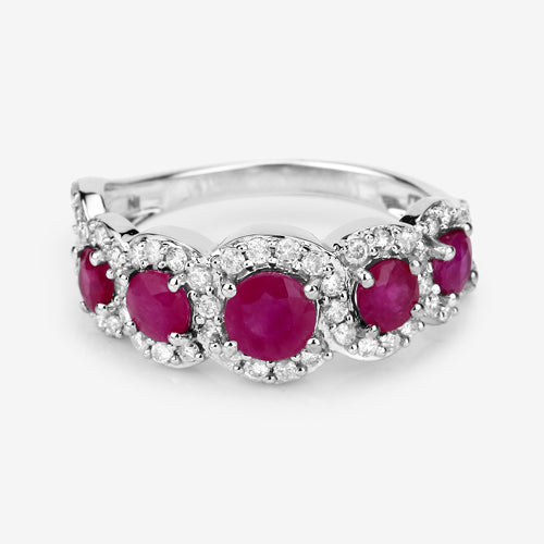 1.99 Carat Genuine Ruby and White Diamond 14K White Gold Ring on sale at MyriadMart