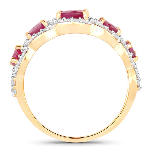 1.99 Carat Genuine Ruby and White Diamond 14K Yellow Gold Ring on sale at MyriadMart