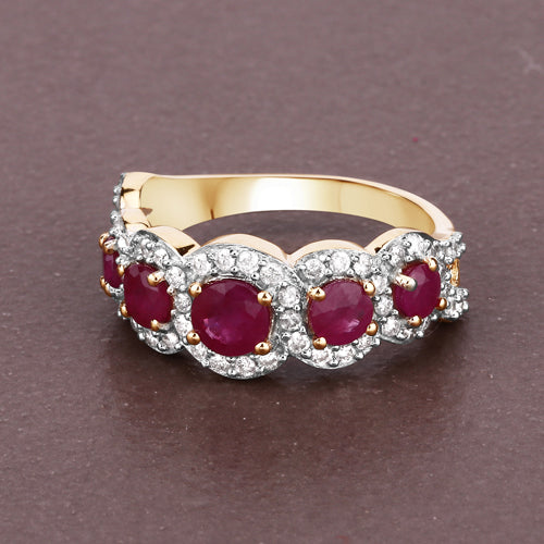 1.99 Carat Genuine Ruby and White Diamond 14K Yellow Gold Ring on sale at MyriadMart