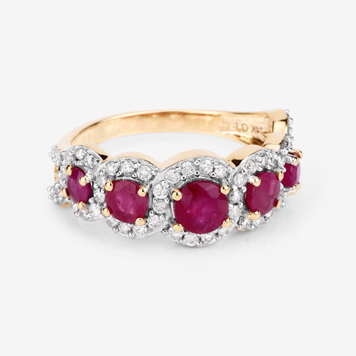 1.99 Carat Genuine Ruby and White Diamond 14K Yellow Gold Ring on sale at MyriadMart
