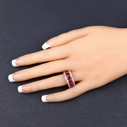 3.24 Carat Genuine Ruby and White Diamond 14K Yellow Gold Ring on sale at MyriadMart