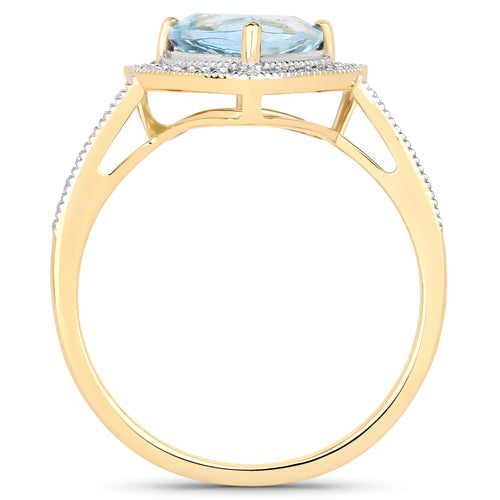 1.58 Carat Genuine Aquamarine and White Diamond 14K Yellow Gold Ring on sale at MyriadMart