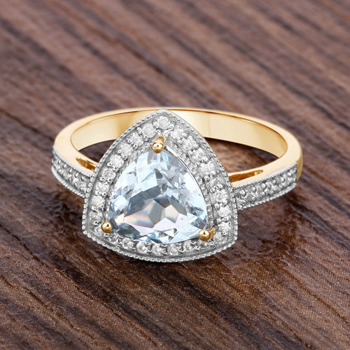 1.58 Carat Genuine Aquamarine and White Diamond 14K Yellow Gold Ring on sale at MyriadMart