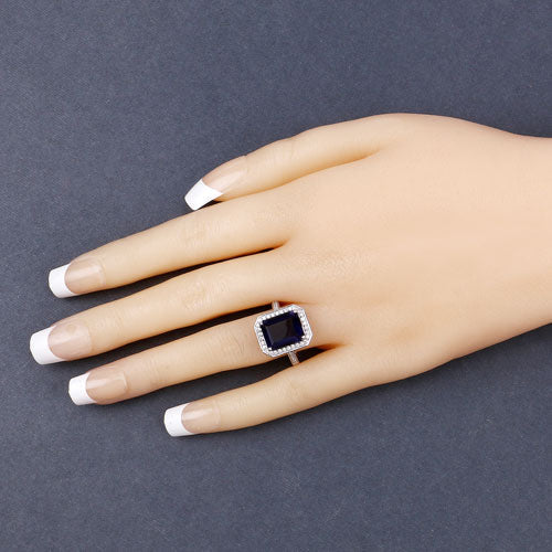 3.70 Carat Genuine Iolite and White Diamond 14K White Gold Ring on sale at MyriadMart