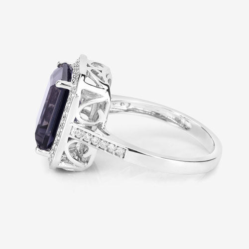 3.70 Carat Genuine Iolite and White Diamond 14K White Gold Ring on sale at MyriadMart
