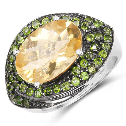 6.11 Carat Genuine Citrine and Chrome Diopside .925 Sterling Silver Ring on sale at MyriadMart