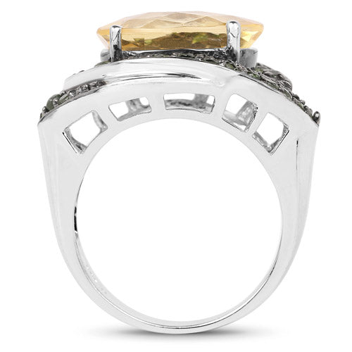 6.11 Carat Genuine Citrine and Chrome Diopside .925 Sterling Silver Ring on sale at MyriadMart