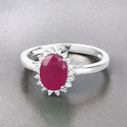 1.58 Carat Genuine Ruby and White Diamond 10K White Gold Ring on sale at MyriadMart