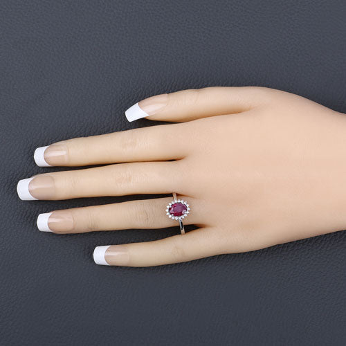 1.58 Carat Genuine Ruby and White Diamond 10K White Gold Ring on sale at MyriadMart