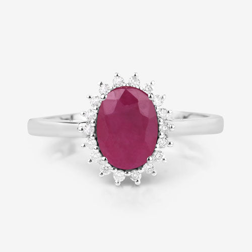 1.58 Carat Genuine Ruby and White Diamond 10K White Gold Ring on sale at MyriadMart