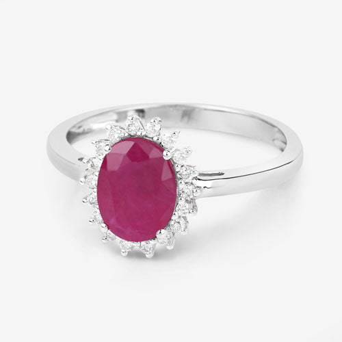 1.58 Carat Genuine Ruby and White Diamond 10K White Gold Ring on sale at MyriadMart