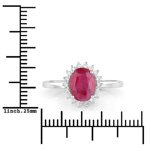 1.58 Carat Genuine Ruby and White Diamond 10K White Gold Ring on sale at MyriadMart
