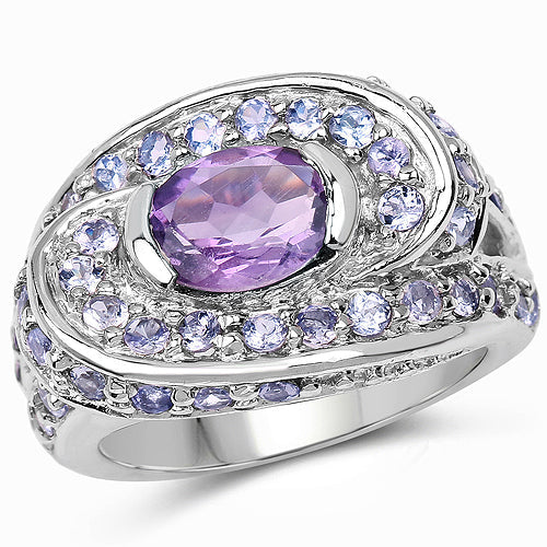 2.76 Carat Genuine Amethyst and Tanzanite .925 Sterling Silver Ring on sale at MyriadMart