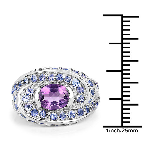 2.76 Carat Genuine Amethyst and Tanzanite .925 Sterling Silver Ring on sale at MyriadMart