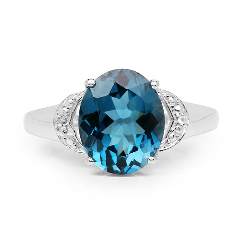 4.26 Carat Genuine London Blue Topaz & White Topaz .925 Sterling Silver Ring on sale at MyriadMart