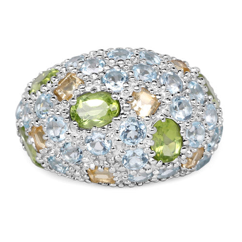 11.38 Carat Genuine Peridot, Citrine and Blue Topaz .925 Sterling Silver Ring on sale at MyriadMart